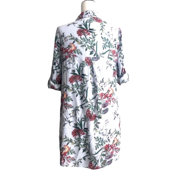 Entro Floral Shirt Dress Button Down Popover Collared Medium Pockets Tab Sleeves - Picture 10 of 15